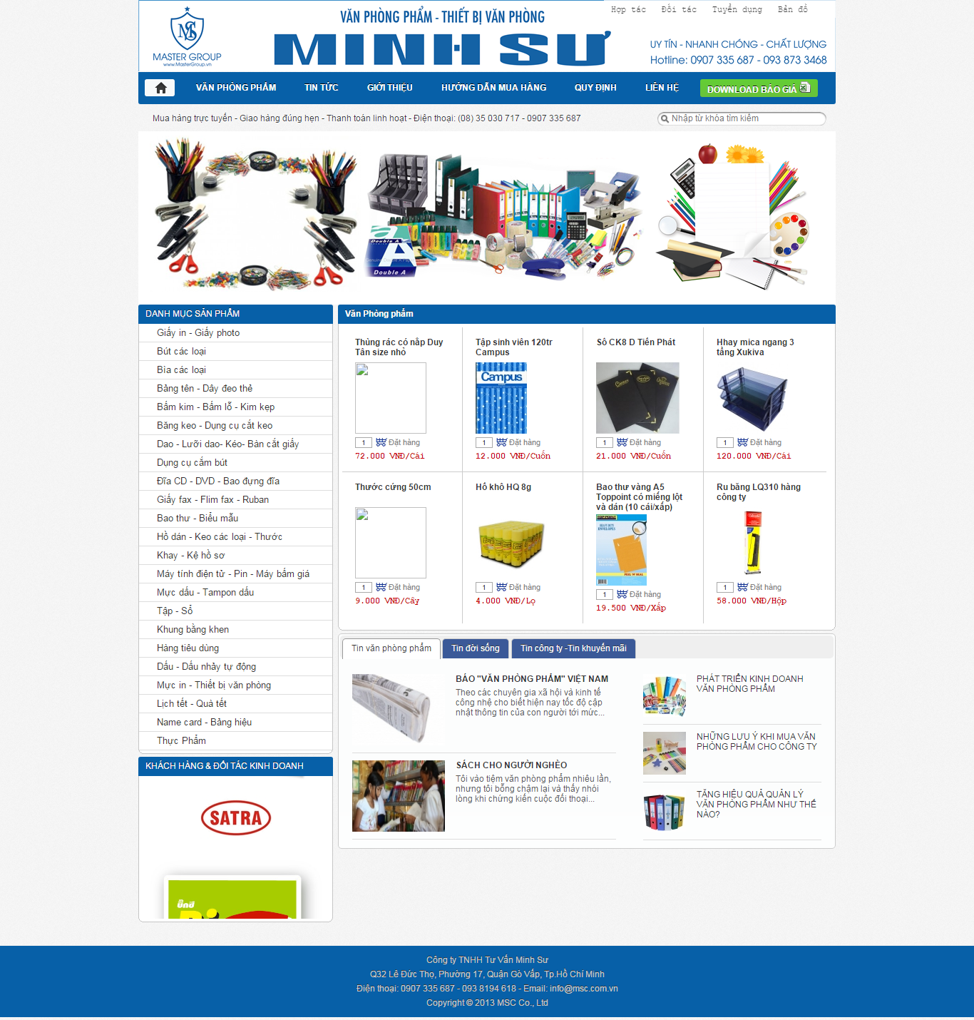 Thiết kế website văn phòng phẩm của Công ty văn phòng phẩm - Thiết bị văn phòng Minh Sư